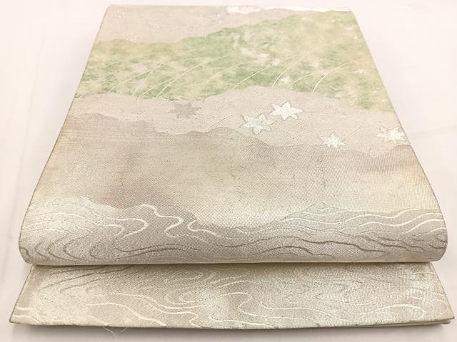 平和屋着物◎六通柄袋帯 流水道長花文 金銀糸 引箔 正絹 逸品 BAAV7510yc
