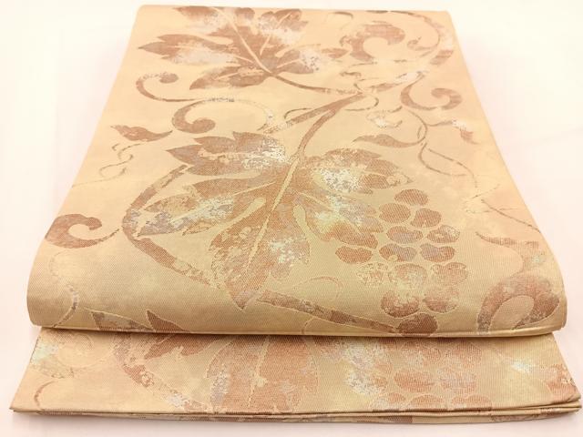 平和屋着物◎六通柄袋帯 葡萄蔦の葉文 金銀糸 引箔 正絹 逸品 BAAV7556yc