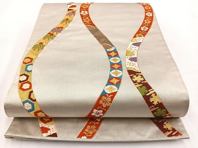 平和屋着物◎六通柄袋帯 唐織 宴 立涌吉祥花文 金銀糸 正絹 逸品 BAAV7561yc