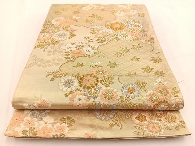 平和屋着物◎六通柄袋帯 唐織 雲取小花文 金銀糸 正絹 逸品 BAAV7562yc
