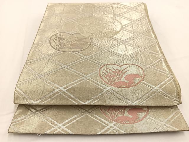 平和屋着物◎六通柄袋帯 団扇取り花文 金銀糸 正絹 逸品 BAAV7563yc