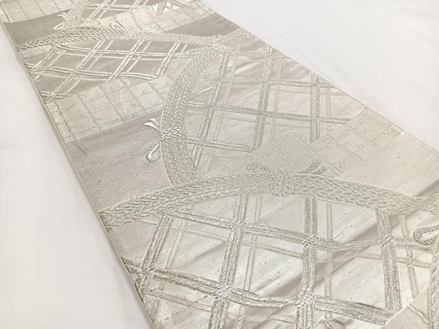 平和屋着物◎六通柄袋帯 エ霞籬文 銀糸 正絹 逸品 BAAV7576yc