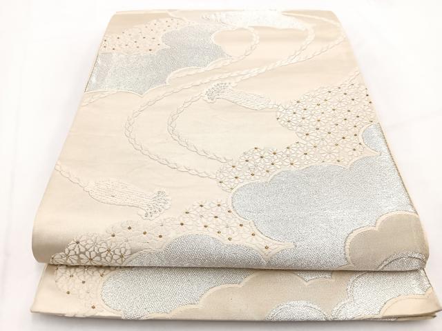 平和屋着物◎六通柄袋帯 雲取り紐花文 金銀糸 正絹 逸品 BAAV7577yc