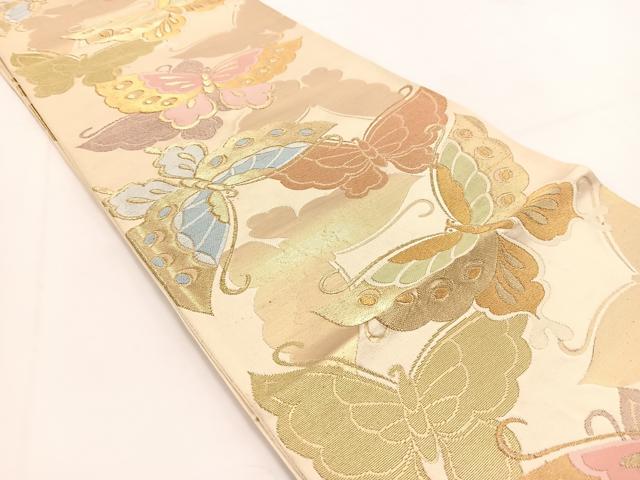 平和屋着物◎六通柄袋帯 唐織 舞蝶文 金糸 正絹 逸品 BAAV7578yc