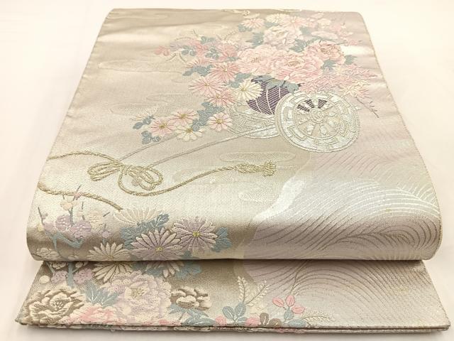 平和屋着物◎六通柄袋帯 唐織 立波花車文 金銀糸 正絹 逸品 BAAV7610yc