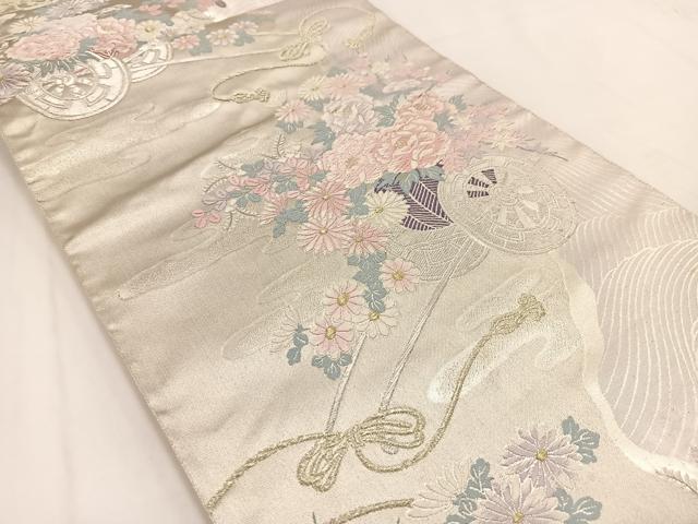 平和屋着物◎六通柄袋帯 唐織 立波花車文 金銀糸 正絹 逸品 BAAV7610yc