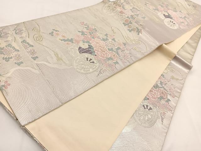 平和屋着物◎六通柄袋帯 唐織 立波花車文 金銀糸 正絹 逸品 BAAV7610yc