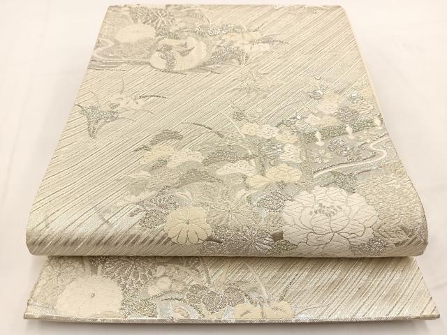 平和屋着物◎六通柄袋帯 唐織 彩花几帳文 綾錦 銀糸 正絹 逸品 BAAV7621yc