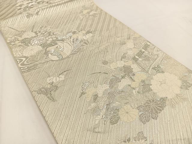 平和屋着物◎六通柄袋帯 唐織 彩花几帳文 綾錦 銀糸 正絹 逸品 BAAV7621yc