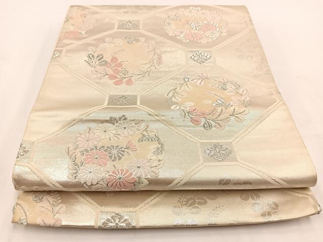 平和屋着物◎六通柄袋帯 唐織 蜀江花文 銀糸 正絹 逸品 BAAV7622yc