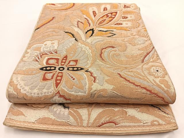 平和屋着物◎六通柄袋帯 更紗花文 金銀糸 正絹 逸品 BAAV7631yc