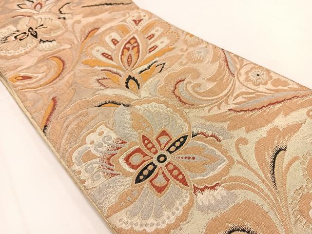 平和屋着物◎六通柄袋帯 更紗花文 金銀糸 正絹 逸品 BAAV7631yc