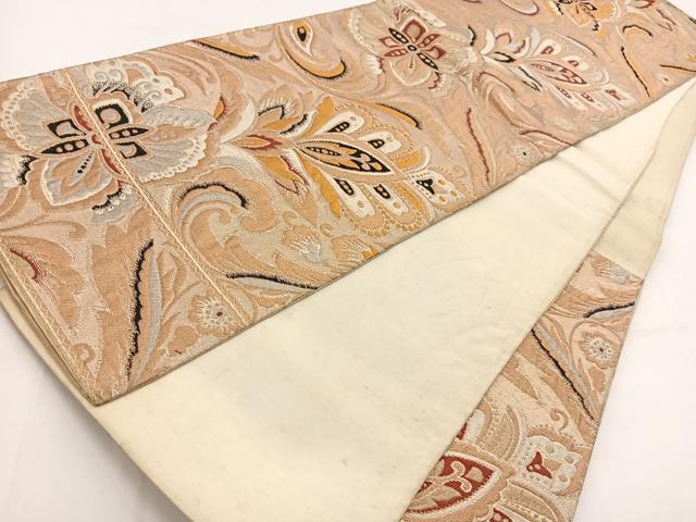 平和屋着物◎六通柄袋帯 更紗花文 金銀糸 正絹 逸品 BAAV7631yc