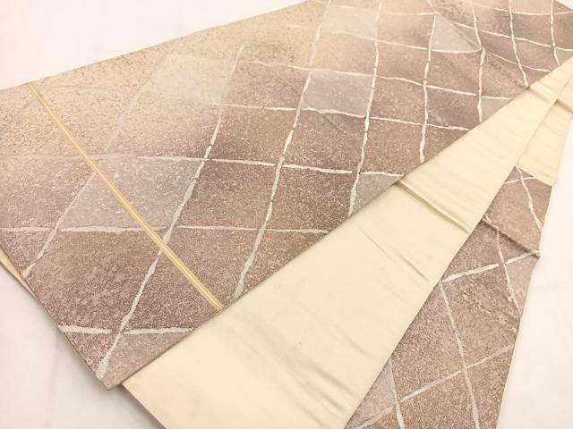 平和屋着物◎六通柄袋帯 菱つなぎ文 金銀糸 引箔 三越扱い 正絹 逸品 BAAV7635yc