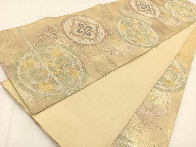 平和屋着物◎六通柄袋帯 光琳 花丸文 金銀糸 引箔 正絹 逸品 BAAV7638yc