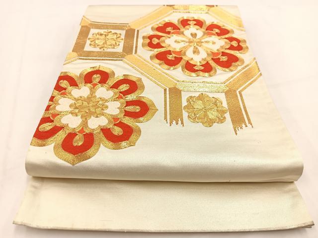 平和屋着物◎太鼓柄袋帯 総駒刺繍 蜀江花文 正絹 逸品 BAAV7669yc