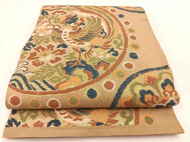 平和屋着物◎六通柄 本袋帯 唐織 鳳凰花丸文 金糸 正絹 逸品 BAAV7678yc