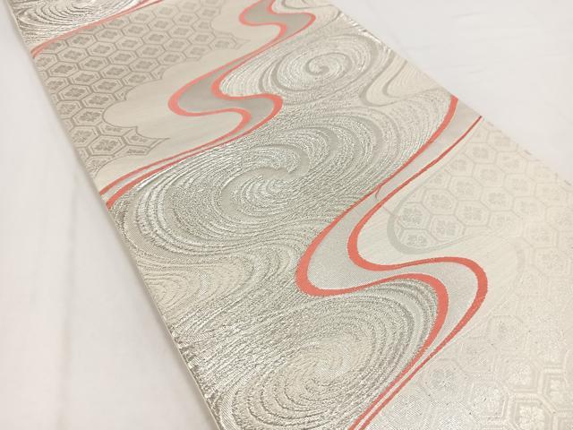 平和屋着物◎六通柄袋帯 唐織 流水亀甲花文 銀糸 正絹 逸品 BAAV7680yc