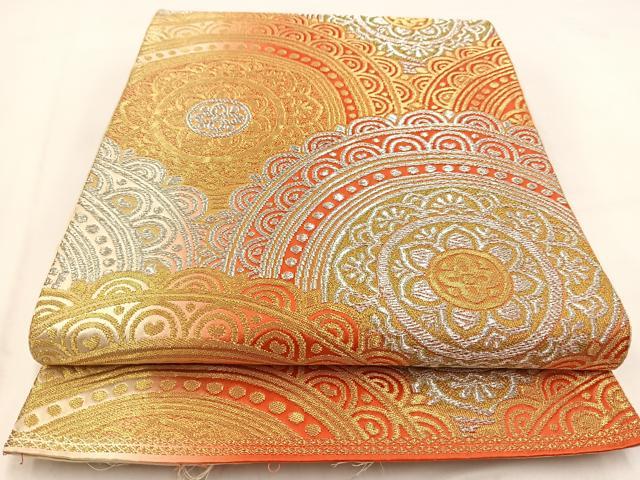 平和屋着物◎六通柄袋帯 花青海波 金銀糸 正絹 逸品 BAAV7691yc