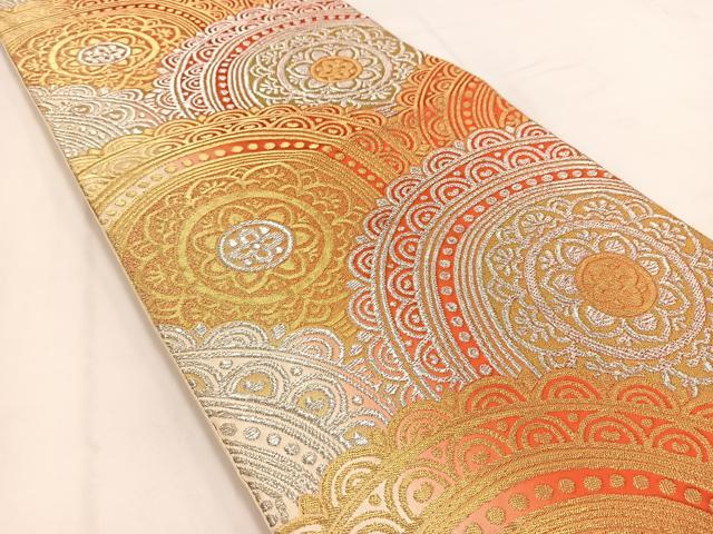 平和屋着物◎六通柄袋帯 花青海波 金銀糸 正絹 逸品 BAAV7691yc