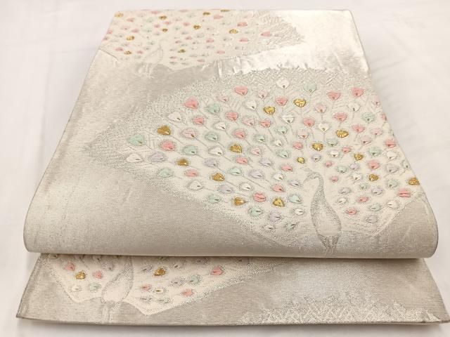 平和屋着物◎六通柄袋帯 唐織 孔雀 金銀糸 正絹 逸品 BAAV7695yc