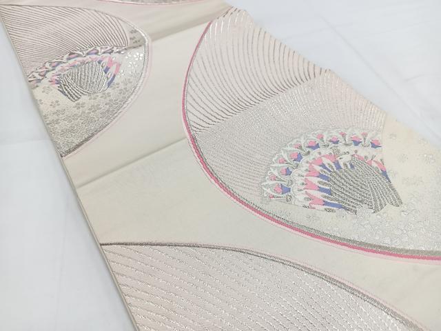 平和屋着物◎六通柄袋帯 唐織 孔雀花文 銀糸 正絹 逸品 BAAV7703yc