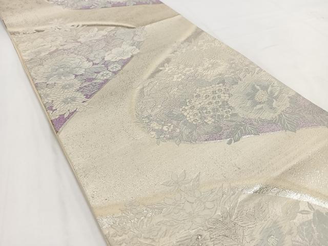 平和屋着物◎六通柄袋帯 唐織 草花文 銀糸 正絹 逸品 BAAV7704yc