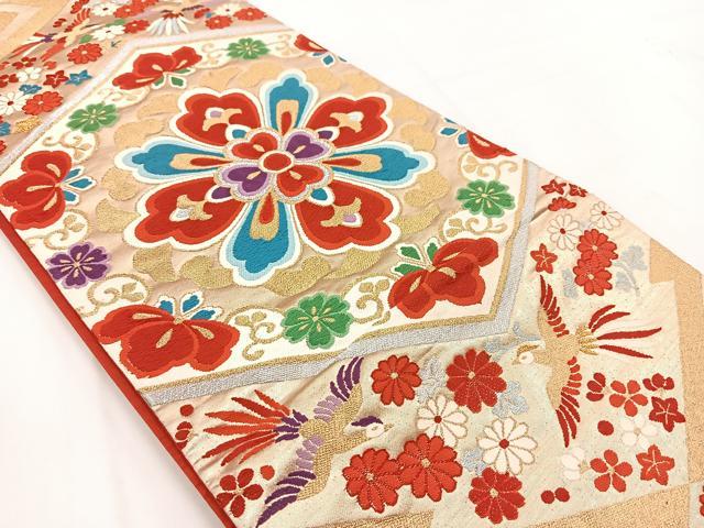 平和屋着物◎六通柄袋帯 唐織 鳳凰正倉院花文 金銀糸 正絹 逸品 BAAV7706yc