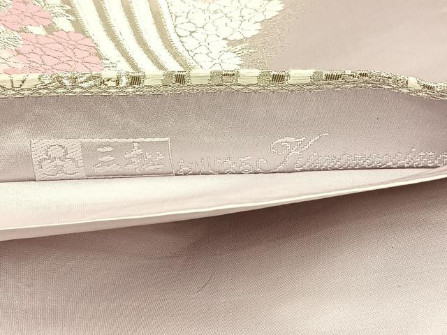 平和屋着物◎六通柄袋帯 唐織 檜扇花文 銀糸 正絹 逸品 BAAV7711yc