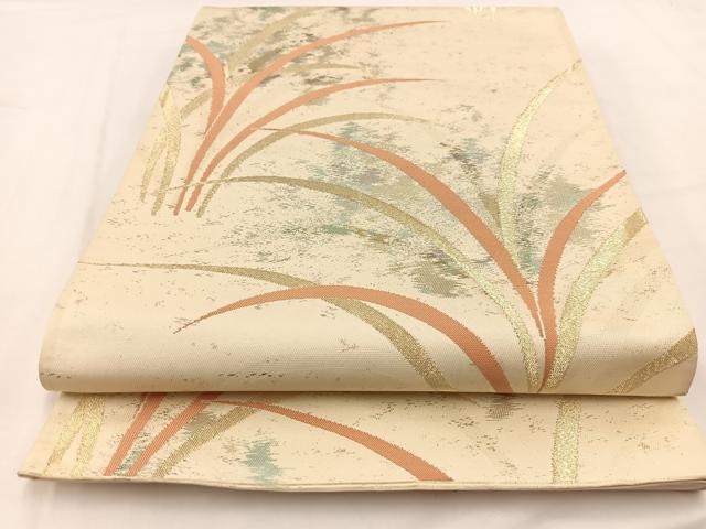平和屋着物◎六通柄袋帯 草花文 金糸 引箔 正絹 逸品 BAAV7715yc