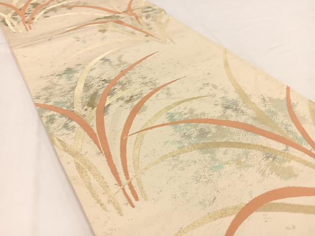 平和屋着物◎六通柄袋帯 草花文 金糸 引箔 正絹 逸品 BAAV7715yc