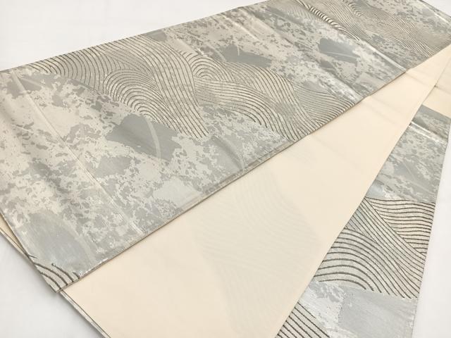 平和屋着物◎六通柄袋帯 立波芝草文 銀糸 正絹 逸品 BAAV7733yc