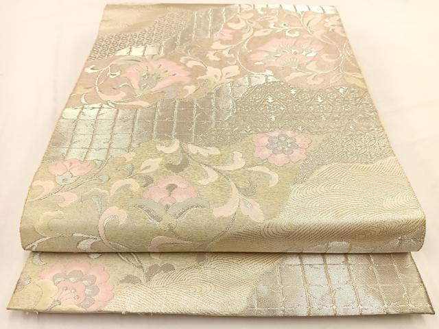 平和屋着物◎西陣 服部織物謹製 六通柄袋帯 唐織 道長更紗花文 銀糸 正絹 逸品 BAAV7739yc