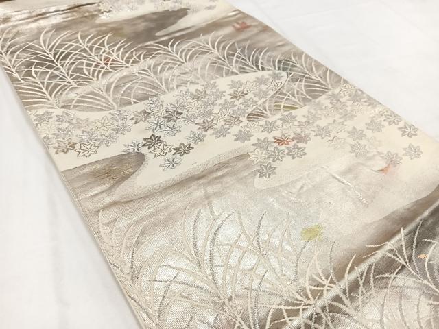 平和屋着物◎六通柄袋帯 竜田川文 銀糸 引箔 正絹 逸品 BAAV7743yc