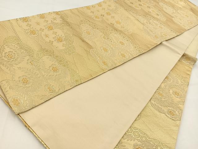 平和屋着物◎六通柄袋帯 雲取り更紗花文 金糸 正絹 逸品 BAAV7744yc