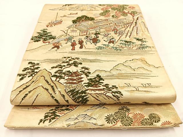 平和屋着物◎六通柄袋帯 .唐織 城下町 金糸 正絹 逸品 BAAV7748yc