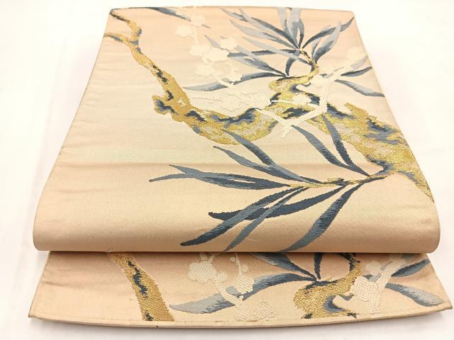 平和屋着物◎六通柄袋帯 唐織 草花文 金糸 引箔 正絹 逸品 BAAV7814yc