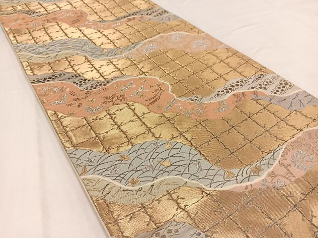 平和屋着物◎西陣 服部織物謹製 六通柄袋帯 松風 道長更紗動物文 金銀糸 正絹 逸品 BAAV7821yc
