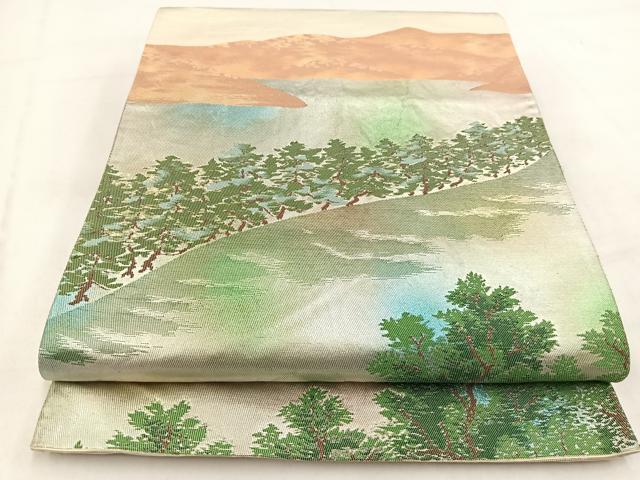 平和屋着物◎六通柄袋帯 遠山風景文 金糸 引箔 正絹 逸品 BAAV7825yc