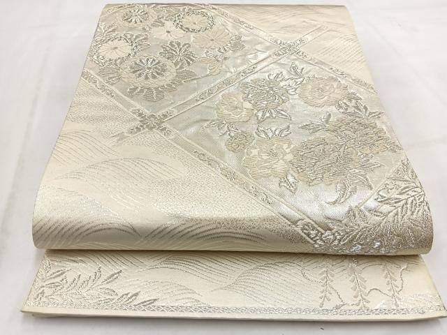 平和屋着物◎六通柄袋帯 唐織 美保姿 天井花文 銀糸 正絹 逸品 BAAV7834yc