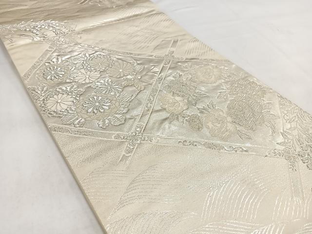 平和屋着物◎六通柄袋帯 唐織 美保姿 天井花文 銀糸 正絹 逸品 BAAV7834yc