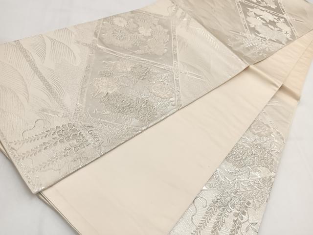 平和屋着物◎六通柄袋帯 唐織 美保姿 天井花文 銀糸 正絹 逸品 BAAV7834yc