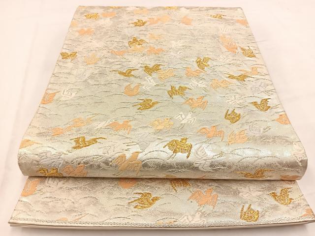 平和屋着物◎六通柄袋帯 唐織 群鶴 金銀糸 引箔 正絹 逸品 BAAV7842yc