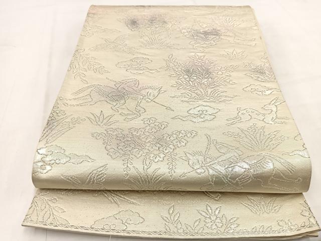 平和屋着物◎六通柄袋帯 純銀箔 狩猟文 正絹 逸品 BAAV7849yc