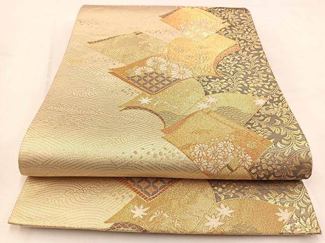 平和屋着物◎六通柄袋帯 唐織 立波更紗花文 金糸 正絹 逸品 BAAV7855yc