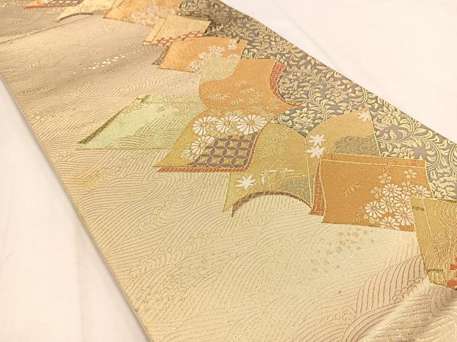平和屋着物◎六通柄袋帯 唐織 立波更紗花文 金糸 正絹 逸品 BAAV7855yc