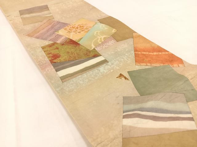 平和屋着物◎六通柄袋帯 切嵌 色紙重ね更紗花文 金彩 正絹 逸品 BAAV7884yc