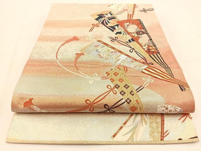 平和屋着物◎六通柄袋帯 唐織 献上扇面小袖文 金銀糸 正絹 逸品 BAAV7891yc