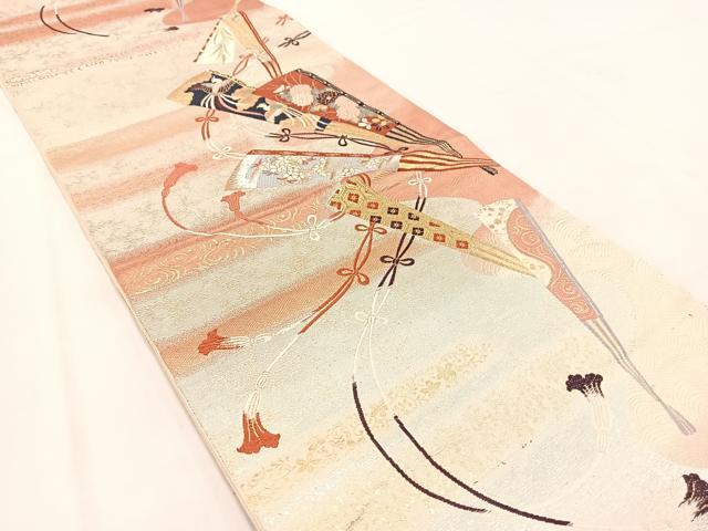 平和屋着物◎六通柄袋帯 唐織 献上扇面小袖文 金銀糸 正絹 逸品 BAAV7891yc