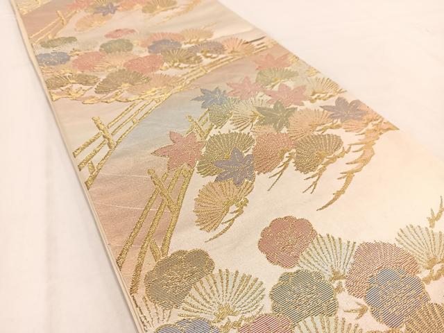 平和屋着物◎六通柄袋帯 渡り橋草花文 金銀糸 引箔 正絹 逸品 BAAV7970yc